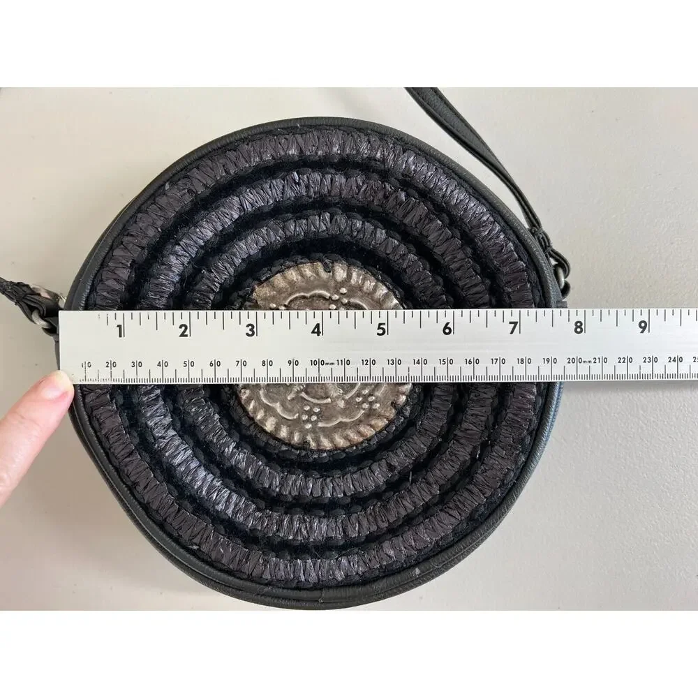 Free People Tambourine Roundy Bag Crossbody Medallion Adjustable Strap Black